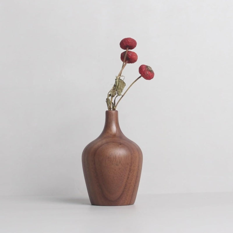 花瓶 木製 一輪挿し フラワーベース 小さい ミニサイズ 割れない flower vase おしゃれ 生け花 花器 インテリア飾り 寝室 造花用 装飾家の装飾 和風花瓶 (穴直径4.5cm、4.5*7cm)