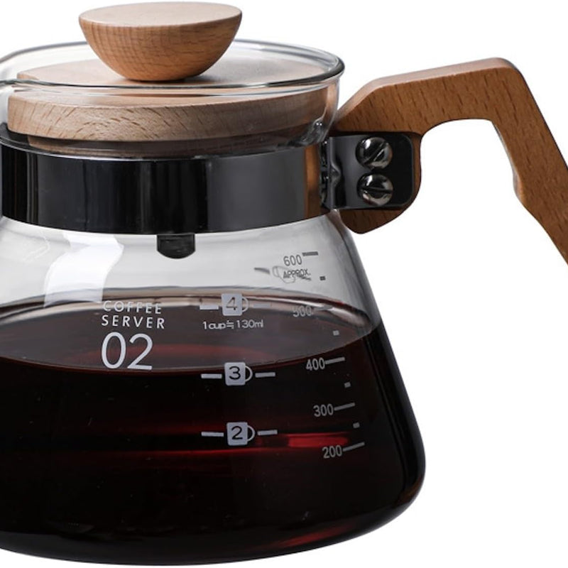コーヒードリッパー ハンドドリップセット コーヒーサーバー 割れない 高ホウ素シリカガラス材料 耐熱ガラス 直火対応 耐寒性 透明 電子レンジ·食洗機対応 目盛り付き コーヒー用品 使いやすい 洗いやすい 多用途 家用 喫茶店 1~4杯用 600ml