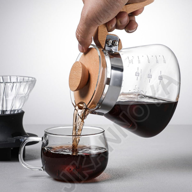 コーヒードリッパー ハンドドリップセット コーヒーサーバー 割れない 高ホウ素シリカガラス材料 耐熱ガラス 直火対応 耐寒性 透明 電子レンジ·食洗機対応 目盛り付き コーヒー用品 使いやすい 洗いやすい 多用途 家用 喫茶店 1~4杯用 600ml