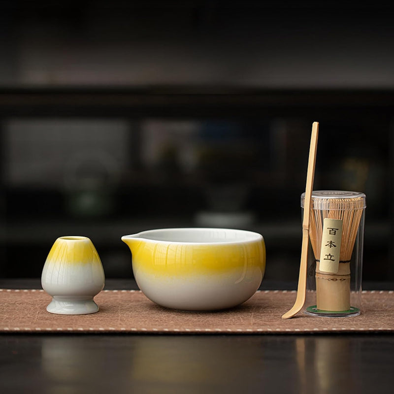 MIYUNO 抹茶 セット 抹茶セット 自宅用 茶道具 初心者 4点セット お点前セット 抹茶 陶器 抹茶茶碗 茶杓 茶せん 百本立 茶筅立て くせ直し 茶道セット matcha set for beginners お手入れも簡単 母の日 父の日 誕生日 贈り物セット おしゃれ グラデーションブルー 510ml CJ84