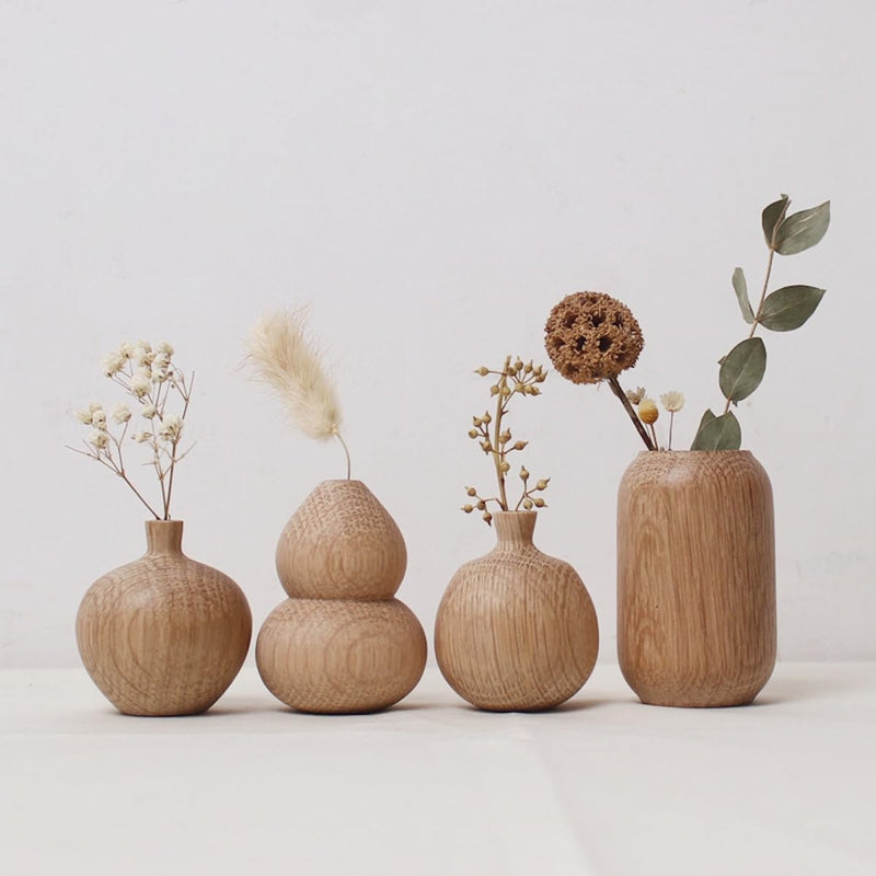 花瓶 木製 一輪挿し フラワーベース 小さい ミニサイズ 割れない flower vase おしゃれ 生け花 花器 インテリア飾り 寝室 造花用 装飾家の装飾 和風花瓶 (穴直径4.5cm、4.5*7cm)