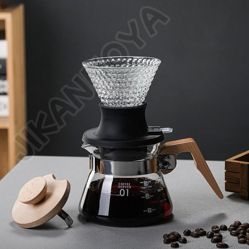 コーヒードリッパー ハンドドリップセット コーヒーサーバー 割れない 高ホウ素シリカガラス材料 耐熱ガラス 直火対応 耐寒性 透明 電子レンジ·食洗機対応 目盛り付き コーヒー用品 使いやすい 洗いやすい 多用途 家用 喫茶店 1~4杯用 600ml