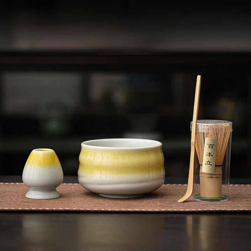 MIYUNO 抹茶 セット 抹茶セット 自宅用 茶道具 初心者 4点セット お点前セット 抹茶 陶器 抹茶茶碗 茶杓 茶せん 百本立 茶筅立て くせ直し 茶道セット matcha set for beginners お手入れも簡単 母の日 父の日 誕生日 贈り物セット おしゃれ グラデーションブルー 510ml CJ84