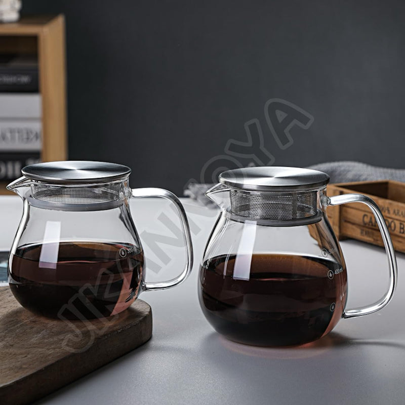 コーヒードリッパー ハンドドリップセット コーヒーサーバー 割れない 高ホウ素シリカガラス材料 耐熱ガラス 直火対応 耐寒性 透明 電子レンジ·食洗機対応 目盛り付き コーヒー用品 使いやすい 洗いやすい 多用途 家用 喫茶店 1~4杯用 500ml