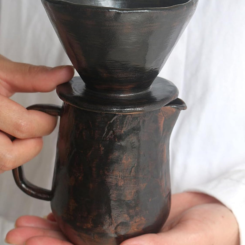 コーヒードリッパー コーヒーサーバーセット 300ml 陶器製 レトロ 侘び寂び ハンドドリップセット コーヒーサーバー ドリッパー 電子レンジ·食洗機対応 コーヒー用品 洗いやすい 多用途 家用 喫茶店 プレゼント おしゃれ 1~2杯用 ブラック