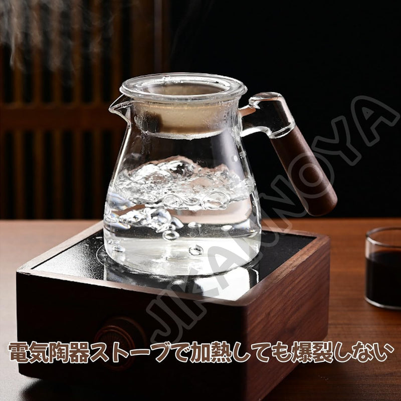 コーヒードリッパー,コーヒーサーバーJIKANNOYA コーヒーサーバー コーヒードリッパー ハンドドリップセット 割れない コーヒー サーバー 高ホウ素シリカガラス材料 耐熱ガラス 直火対応 耐寒性 透明 蓋付き 木製ハンドル 電子レンジ·食洗機対応 目盛り付き コーヒー用品 使いやすい 洗いやすい 多用途 家用 喫茶店 1~4杯用 500ml