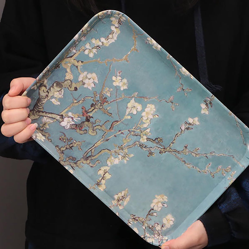 MIYUNOトレー 茶席 お盆 長方形 トレイ ガラス 小物入れ 茶道具 茶托 おしゃれ 盛器 ガラス皿 小物入れ ヴィンテージ花柄アート メラミン 茶道具 お皿 小皿 豆皿 カフェトレー ティートレー 中国茶器 急須置き お洒落 北欧 おしゃれ