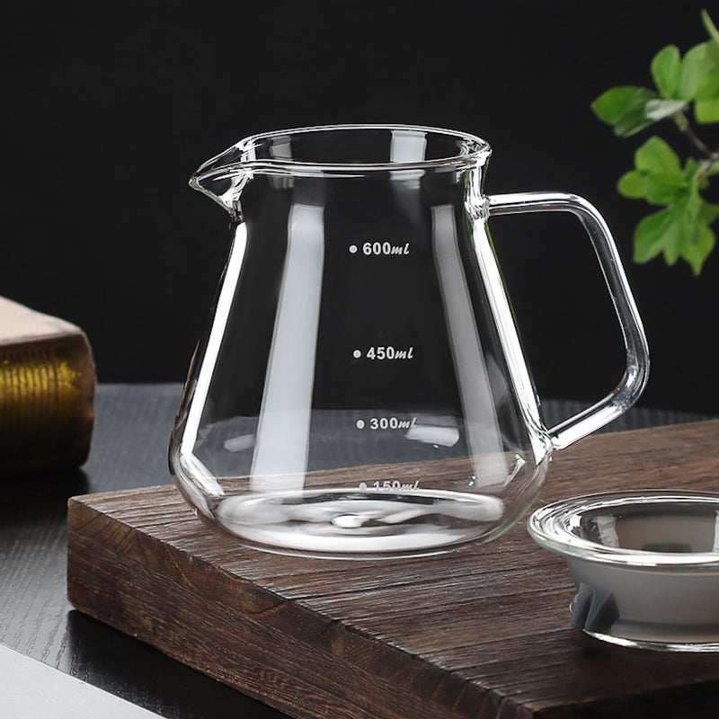コーヒードリッパー,コーヒーサーバーJIKANNOYA コーヒードリッパー ハンドドリップセット コーヒーサーバー 割れない コーヒー サーバー 高ホウ素シリカガラス材料 耐熱ガラス 直火対応 耐寒性 透明 蓋付き 電子レンジ·食洗機対応 目盛り付き コーヒー用品 使いやすい 洗いやすい 多用途 家用 喫茶店 1~2杯用 450ml