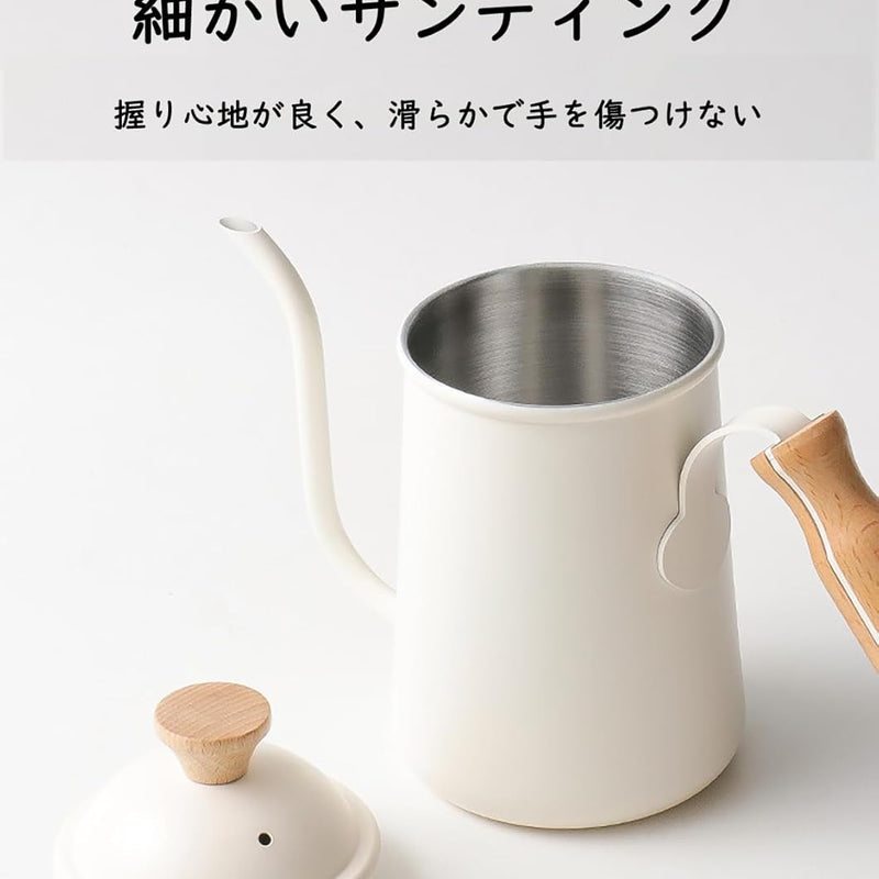 コーヒーポット ドリップポット 650ml コーヒー ポットコーヒー ケトル ドリップ ポット 胡桃木柄 蓋付 ドリップケトル 直火 ih対応 温度計 細口ケトル アウトドア キャンプ アウトドア用 コーヒー用品 おしゃれ