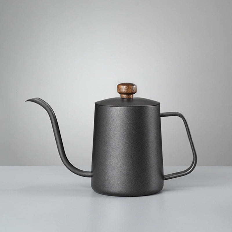 コーヒー ケトル 細口 コーヒーポット ドリップケトル 直火 ih対応 v60 ミニ 小型 目盛り ステンレス製 クルミ材ハンドル 人気 コーヒー やかん アウトドア キャンプ プレゼント ギフト 贈り物 実用容量350ml ブラック