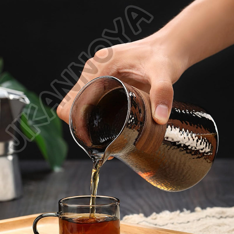 コーヒードリッパー,コーヒーサーバーJIKANNOYA コーヒーサーバー 割れない コーヒー サーバー 高ホウ素シリカガラス 耐熱ガラス 直火対応 耐寒性 クルミ材 コーヒーポット 透明 割れないコーヒーサーバー 電子レンジ 食洗機対応 コーヒー用品 使いやすい 洗いやすい 多用途 家用 喫茶店 1~3杯用 500ml 槌目ガラス グレー