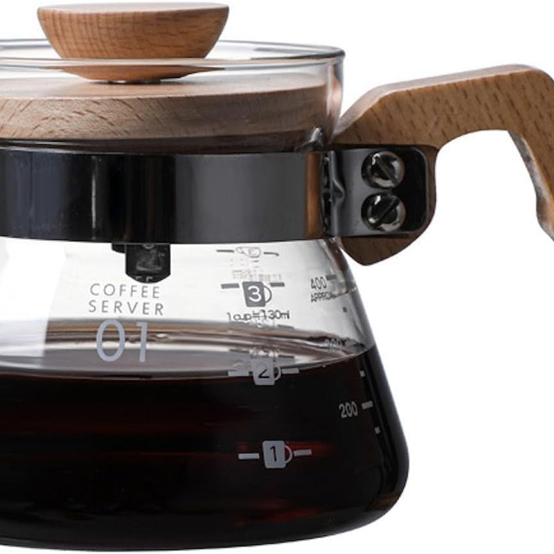 コーヒードリッパー ハンドドリップセット コーヒーサーバー 割れない 高ホウ素シリカガラス材料 耐熱ガラス 直火対応 耐寒性 透明 電子レンジ·食洗機対応 目盛り付き コーヒー用品 使いやすい 洗いやすい 多用途 家用 喫茶店 1~4杯用 600ml
