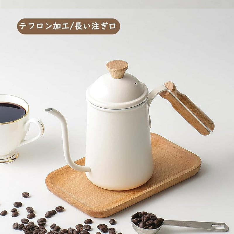 コーヒーポット ドリップポット 650ml コーヒー ポットコーヒー ケトル ドリップ ポット 胡桃木柄 蓋付 ドリップケトル 直火 ih対応 温度計 細口ケトル アウトドア キャンプ アウトドア用 コーヒー用品 おしゃれ