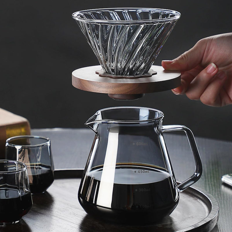コーヒードリッパー,コーヒーサーバーJIKANNOYA コーヒードリッパー ハンドドリップセット コーヒーサーバー 割れない コーヒー サーバー 高ホウ素シリカガラス材料 耐熱ガラス 直火対応 耐寒性 透明 蓋付き 電子レンジ·食洗機対応 目盛り付き コーヒー用品 使いやすい 洗いやすい 多用途 家用 喫茶店 1~2杯用 450ml
