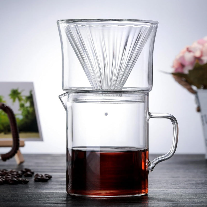 コーヒードリッパー ハンドドリップセット コーヒーサーバー 割れない 高ホウ素シリカガラス材料 耐熱ガラス 直火対応 耐寒性 透明 電子レンジ·食洗機対応 コーヒー用品 使いやすい 洗いやすい 多用途 家用 喫茶店 透明 1~2杯用 400ml