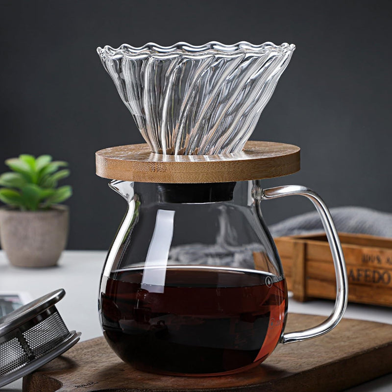 コーヒードリッパー ハンドドリップセット コーヒーサーバー 割れない 高ホウ素シリカガラス材料 耐熱ガラス 直火対応 耐寒性 透明 電子レンジ·食洗機対応 目盛り付き コーヒー用品 使いやすい 洗いやすい 多用途 家用 喫茶店 1~4杯用 500ml