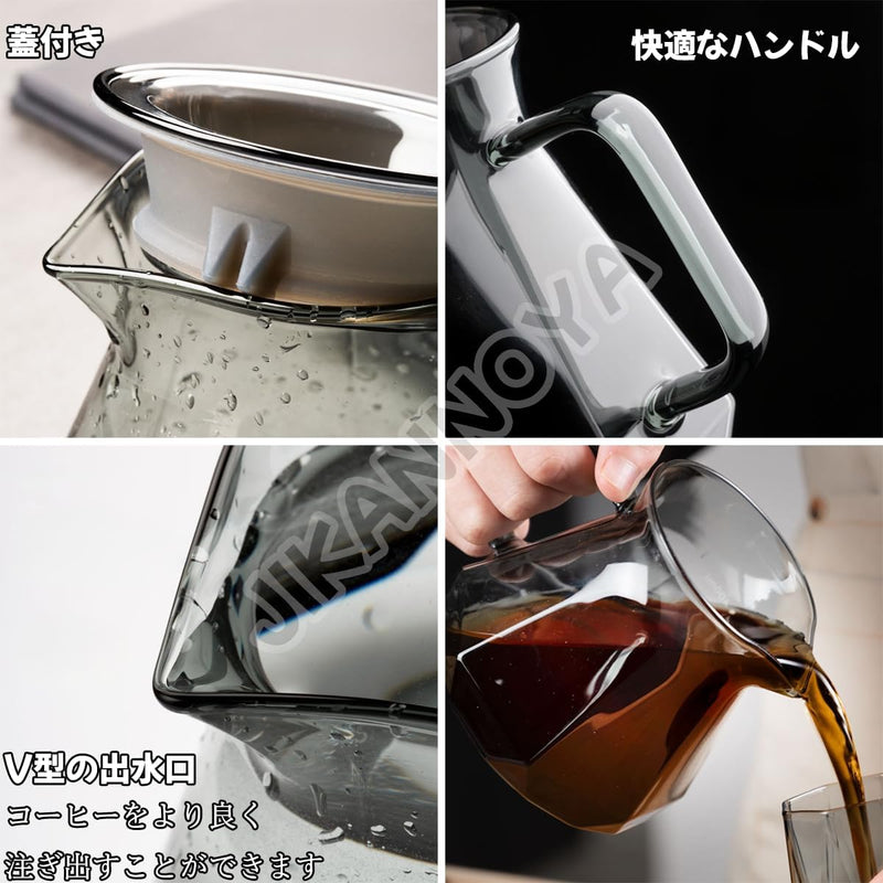 コーヒーサーバー 割れない 耐熱ガラス コーヒードリッパー ハンドドリップセット コーヒー サーバー 高ホウ素シリカガラス材料 直火対応 耐寒性 透明 蓋付き 電子レンジ·食洗機対応 目盛り付き コーヒー用品 使いやすい 洗いやすい 多用途 家用 喫茶店 1~4杯用 ダイヤモンド 600ml