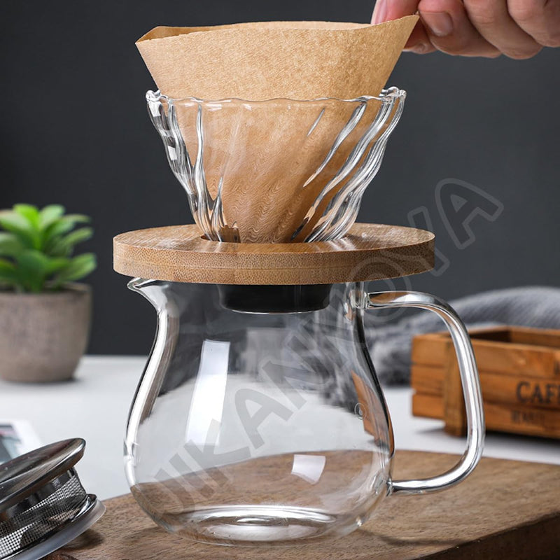 コーヒードリッパー ハンドドリップセット コーヒーサーバー 割れない 高ホウ素シリカガラス材料 耐熱ガラス 直火対応 耐寒性 透明 電子レンジ·食洗機対応 目盛り付き コーヒー用品 使いやすい 洗いやすい 多用途 家用 喫茶店 1~4杯用 500ml