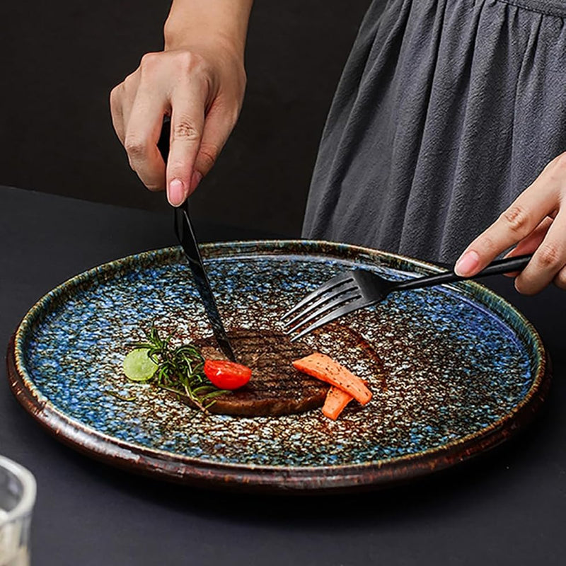 大皿 プレート 12寸皿 2セット 直径約29.5cm 陶器 和食器 中皿 盛皿 デザート皿 窯変 おしゃれ 食器 洋食 和食 カフェ風 北欧風 家庭用 居酒屋 和風 料亭 旅館 飲食店 業務用 電子レンジ 食洗機対応 12CUNXICAN