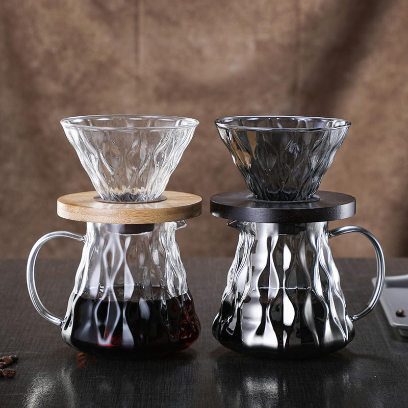 コーヒードリッパー,コーヒーサーバーJIKANNOYA コーヒードリッパー ハンドドリップセット コーヒーサーバー 割れない 高ホウ素シリカガラス材料 耐熱ガラス 直火対応 耐寒性 クルミ材 ドリッパー 電子レンジ·食洗機対応 コーヒー用品 使いやすい 洗いやすい 多用途 家用 喫茶店 1~4杯用 500ml グレー