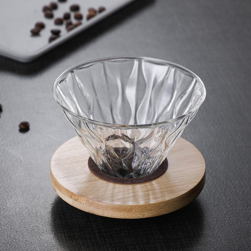 コーヒードリッパー,コーヒーサーバーJIKANNOYA コーヒードリッパー ハンドドリップセット コーヒーサーバー 割れない 高ホウ素シリカガラス材料 耐熱ガラス 直火対応 耐寒性 クルミ材 ドリッパー 電子レンジ·食洗機対応 コーヒー用品 使いやすい 洗いやすい 多用途 家用 喫茶店 1~4杯用 500ml グレー