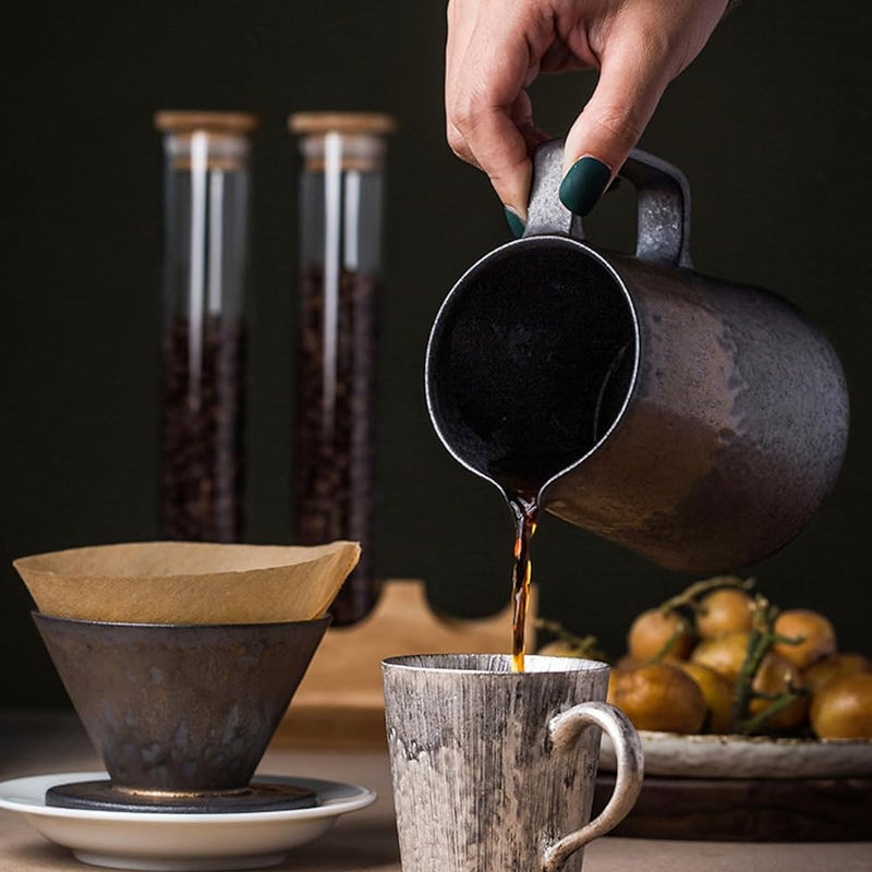 コーヒードリッパー コーヒーサーバーセット 450ml 復古 陶磁器製 ハンドドリップセット コーヒーサーバー ドリッパー 電子レンジ·食洗機対応 コーヒー用品 洗いやすい 多用途 家用 喫茶店 プレゼント おしゃれ 1~4杯用 鎏金