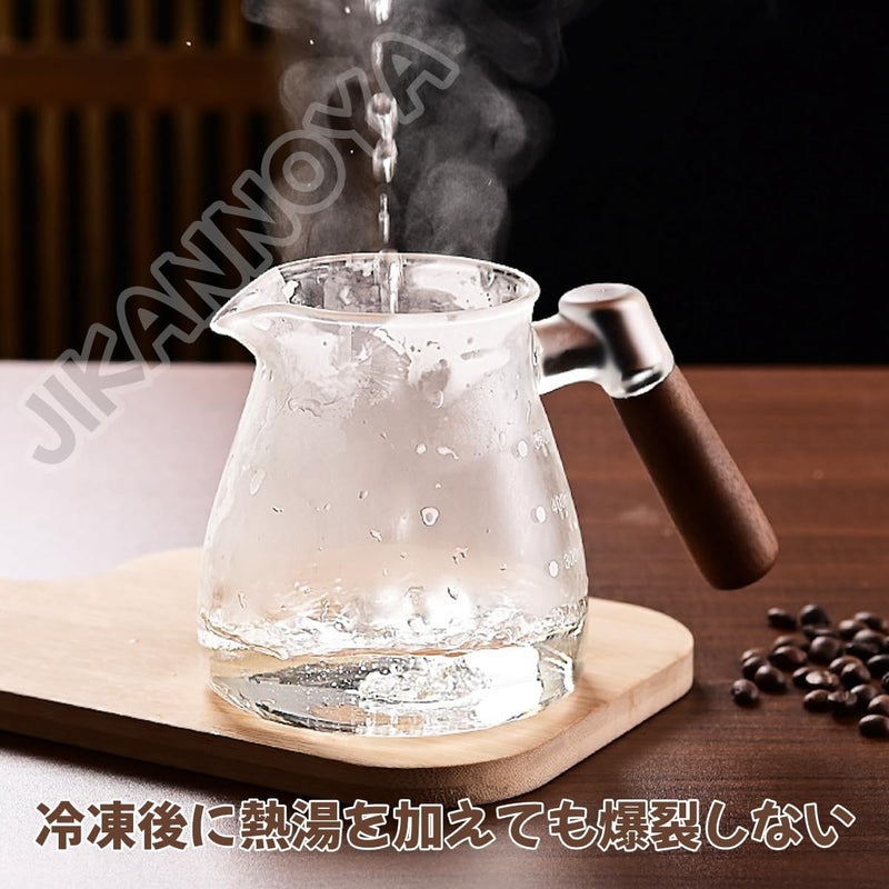 コーヒードリッパー,コーヒーサーバーJIKANNOYA コーヒーサーバー コーヒードリッパー ハンドドリップセット 割れない コーヒー サーバー 高ホウ素シリカガラス材料 耐熱ガラス 直火対応 耐寒性 透明 蓋付き 木製ハンドル 電子レンジ·食洗機対応 目盛り付き コーヒー用品 使いやすい 洗いやすい 多用途 家用 喫茶店 1~4杯用 500ml