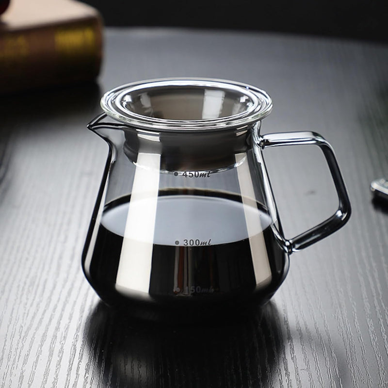 コーヒードリッパー ハンドドリップセット コーヒーサーバー 割れない コーヒー サーバー 高ホウ素シリカガラス材料 耐熱ガラス 直火対応 耐寒性 透明 蓋付き 電子レンジ·食洗機対応 目盛り付き コーヒー用品 使いやすい 洗いやすい 多用途 家用 喫茶店 1~4杯用 600ml グレー