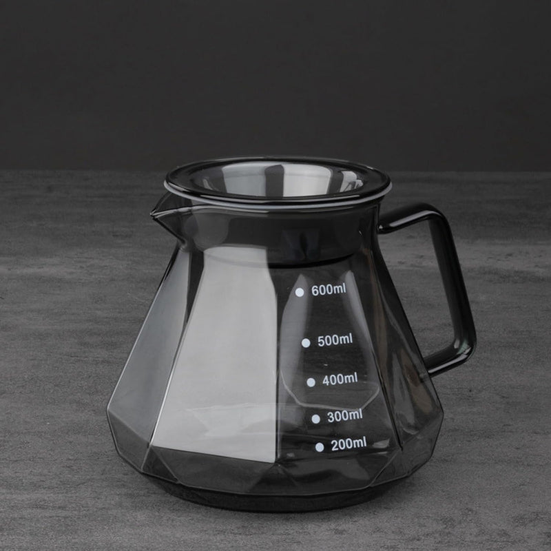 コーヒーサーバー 割れない 耐熱ガラス コーヒードリッパー ハンドドリップセット コーヒー サーバー 高ホウ素シリカガラス材料 直火対応 耐寒性 透明 蓋付き 電子レンジ·食洗機対応 目盛り付き コーヒー用品 使いやすい 洗いやすい 多用途 家用 喫茶店 1~4杯用 ダイヤモンド 600ml