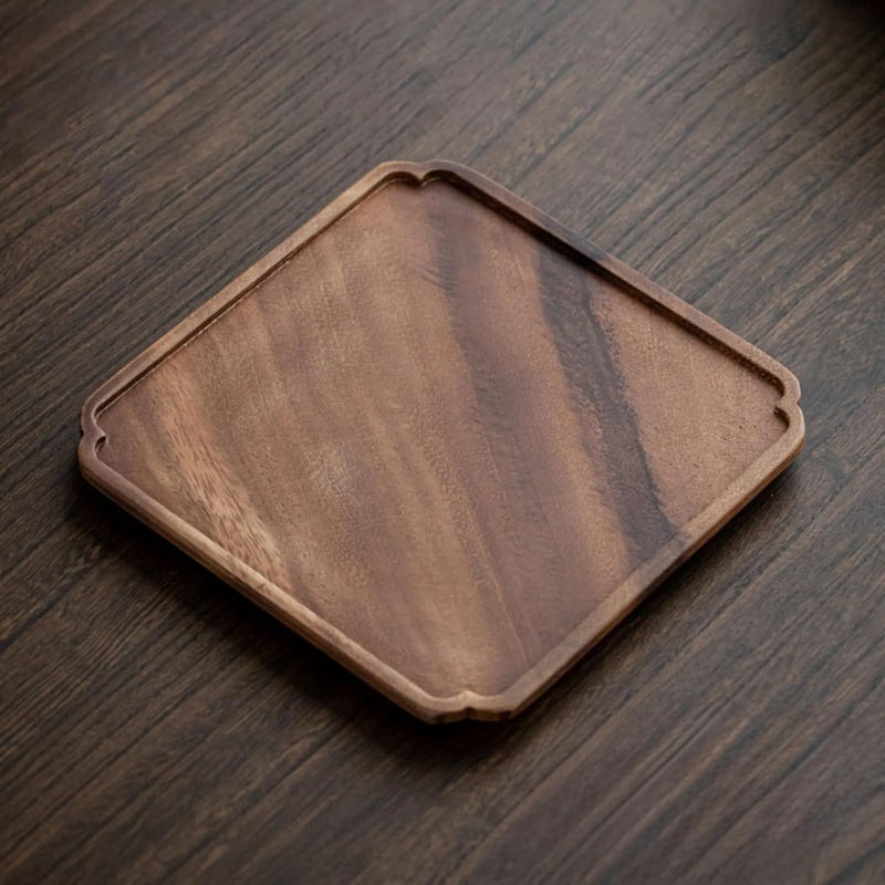 お盆 木製トレー 滑らないトレー ウオルナット 天然木 多目的トレイ 小物入れ 北欧 トレイ カフェトレー コースター 茶托 ティートレー 前菜プレート ランチョン お膳 お茶 食事用 卓上用トレイ 定食用 多機能 便利 家庭用 業務用 28×18cm 2個入り
