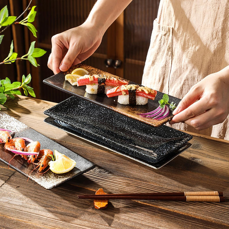MIYUNNO 焼物皿 刺身皿 陶器 和食器 長皿 磁器 皿 角皿 焼き魚皿 焼き物皿 魚料理 レストラン 居酒屋 和風 おしゃれ 電子レンジ 食洗機対応 食器 お皿セット 5枚セット カラー1 26.5x10.5x2.4cm