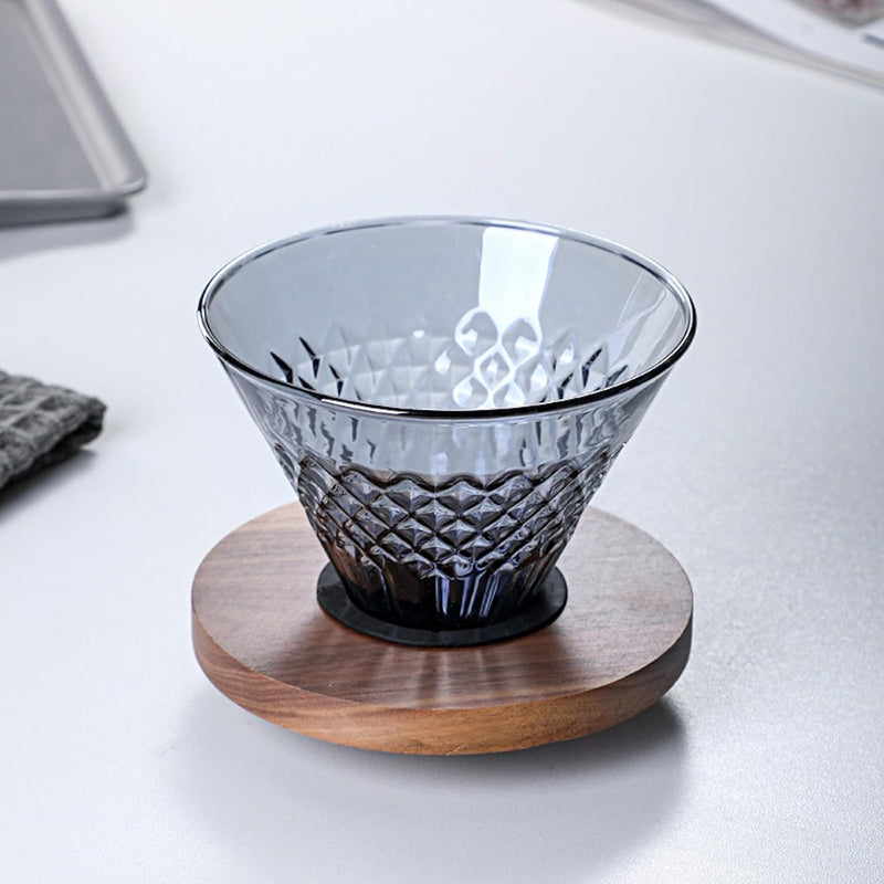 コーヒードリッパー ハンドドリップセット コーヒーサーバー 割れない 高ホウ素シリカガラス材料 耐熱ガラス 直火対応 耐寒性 クルミ材 ドリッパー ダイヤモンド 電子レンジ·食洗機対応 コーヒー用品 目盛り付き 洗いやすい 多用途 家用 喫茶店 1~4杯用 600ml グレー
