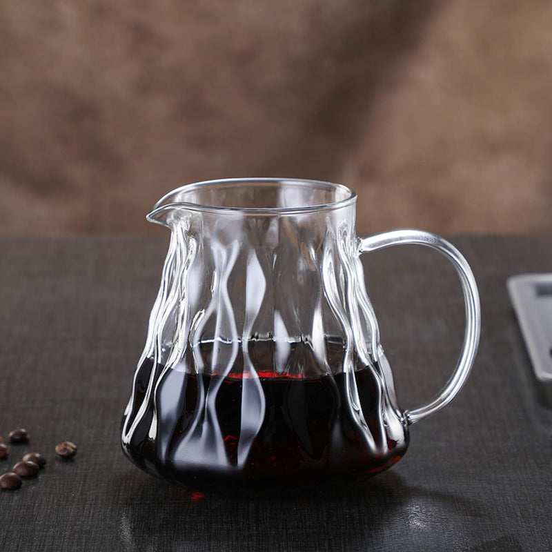 コーヒードリッパー,コーヒーサーバーJIKANNOYA コーヒードリッパー ハンドドリップセット コーヒーサーバー 割れない 高ホウ素シリカガラス材料 耐熱ガラス 直火対応 耐寒性 クルミ材 ドリッパー 電子レンジ·食洗機対応 コーヒー用品 使いやすい 洗いやすい 多用途 家用 喫茶店 1~4杯用 500ml グレー