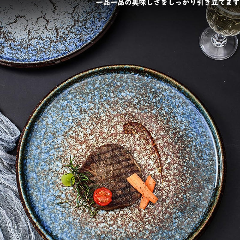 大皿 プレート 12寸皿 2セット 直径約29.5cm 陶器 和食器 中皿 盛皿 デザート皿 窯変 おしゃれ 食器 洋食 和食 カフェ風 北欧風 家庭用 居酒屋 和風 料亭 旅館 飲食店 業務用 電子レンジ 食洗機対応 12CUNXICAN